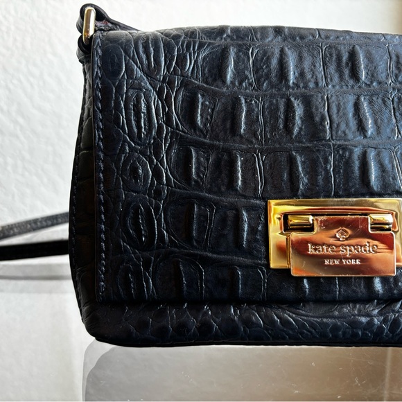 Kate Spade Black Croc-Embossed Crossbody Bag with Gold Accents - Picture 2 of 4